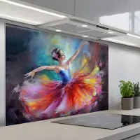 KitchenYeah Spatscherm 120x80 cm - Zelfklevende achterwand Schilderij - Olieverf - Dans - Ballerina - Keuken muurbeschermer - Spatwand fornuis