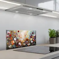 KitchenYeah Spatscherm 60x30 cm - Zelfklevende achterwand Olieverf - Bloemen - Kleurrijk - Natuur - Keuken muurbeschermer - Spatwand fornuis
