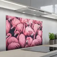 KitchenYeah Spatscherm 100x65 cm - Zelfklevende achterwand Flamingo - Roze - Dieren - Keuken muurbeschermer - Spatwand fornuis