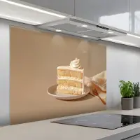 KitchenYeah Spatscherm 100x75 cm - Zelfklevende achterwand Vanilletaart - Cake - Romig - Keuken muurbeschermer - Spatwand fornuis