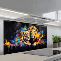 KitchenYeah Spatscherm 120x60 cm - Zelfklevende achterwand Leeuwen - Schilderij - Kleuren - Keuken muurbeschermer - Spatwand fornuis