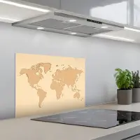 KitchenYeah Spatscherm 60x45 cm - Zelfklevende achterwand Wereldkaart - Rasterachtergrond - Eenvoudige vormgeving - Keuken muurbeschermer - Spatwand fornuis