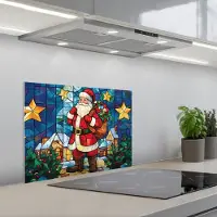 KitchenYeah Spatscherm 60x45 cm - Zelfklevende achterwand Kerstman - Glas - Kleurrijk - Keuken muurbeschermer - Spatwand fornuis