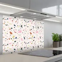 KitchenYeah Spatscherm 80x55 cm - Zelfklevende achterwand Terrazzo - Patroon - Kleurrijk - Keuken muurbeschermer - Spatwand fornuis