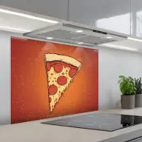 KitchenYeah Spatscherm 80x60 cm - Zelfklevende achterwand Pizza - Kaas - Rood - Pepperoni - Keuken muurbeschermer - Spatwand fornuis