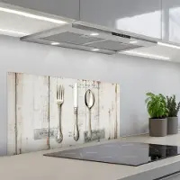 KitchenYeah Spatscherm 80x40 cm - Zelfklevende achterwand Zilver - Bestek - Hout - Keuken muurbeschermer - Spatwand fornuis