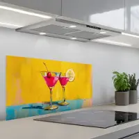 KitchenYeah Spatscherm 90x45 cm - Zelfklevende achterwand Glazen - Cocktail - Citroen - Kers - Keuken muurbeschermer - Spatwand fornuis