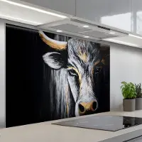 KitchenYeah Spatscherm 120x80 cm - Zelfklevende achterwand Stier - Hoorns - Snuit - Goud - Keuken muurbeschermer - Spatwand fornuis