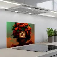 KitchenYeah Spatscherm 60x45 cm - Zelfklevende achterwand Vrouw - Frambozen - Bladeren - Keuken muurbeschermer - Spatwand fornuis