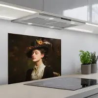 KitchenYeah Spatscherm 70x50 cm - Zelfklevende achterwand Vrouw - Victoriaans - Portret - Keuken muurbeschermer - Spatwand fornuis