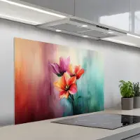 KitchenYeah Spatscherm 100x65 cm - Zelfklevende achterwand Tulpen - Lichtreflecties - Kleurverloop - Keuken muurbeschermer - Spatwand fornuis