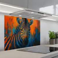 KitchenYeah Spatscherm 90x70 cm - Zelfklevende achterwand Zebra - Abstract - Blauw - Keuken muurbeschermer - Spatwand fornuis