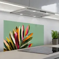 KitchenYeah Spatscherm 100x50 cm - Zelfklevende achterwand Bladeren - Tak - Kleurrijk - Keuken muurbeschermer - Spatwand fornuis