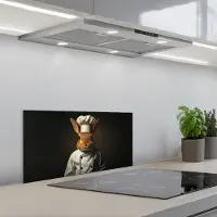 KitchenYeah Spatscherm 70x30 cm - Zelfklevende achterwand Konijn - Kok - Dier - Keuken muurbeschermer - Spatwand fornuis