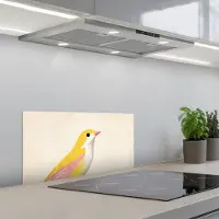 KitchenYeah Spatscherm 70x30 cm - Zelfklevende achterwand Vogel - Minimalistisch - Geel - Keuken muurbeschermer - Spatwand fornuis