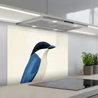KitchenYeah Spatscherm 80x60 cm - Zelfklevende achterwand Illustratie - Blauw - Vogel - Keuken muurbeschermer - Spatwand fornuis