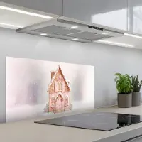 KitchenYeah Spatscherm 90x45 cm - Zelfklevende achterwand Huisje - Suiker - Pastel - Keuken muurbeschermer - Spatwand fornuis