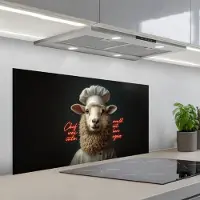 KitchenYeah Spatscherm 100x50 cm - Zelfklevende achterwand Schaap - Kokskleding - Neon - Quote - Keuken muurbeschermer - Spatwand fornuis