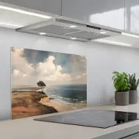 KitchenYeah Spatscherm 70x55 cm - Zelfklevende achterwand Klif - Zee - Boom - Keuken muurbeschermer - Spatwand fornuis