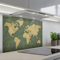 KitchenYeah Spatscherm 80x55 cm - Zelfklevende achterwand Wereldkaart - Verweerde uitstraling - Subtiel - Keuken muurbeschermer - Spatwand fornuis