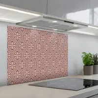 KitchenYeah Spatscherm 80x60 cm - Zelfklevende achterwand Donkerblauw - Roze - Patroom - Symmetrisch - Keuken muurbeschermer - Spatwand fornuis