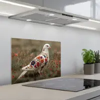 KitchenYeah Spatscherm 60x45 cm - Zelfklevende achterwand Duif - Bloemen - Natuur - Keuken muurbeschermer - Spatwand fornuis