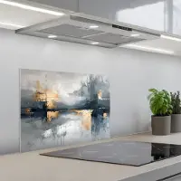 KitchenYeah Spatscherm 60x45 cm - Zelfklevende achterwand Abstract - Verf - Kunst - Goud - Keuken muurbeschermer - Spatwand fornuis