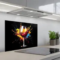 KitchenYeah Spatscherm 70x55 cm - Zelfklevende achterwand Wijn - Glas - Graffiti - Borrel - Rood - Verf - Keuken muurbeschermer - Spatwand fornuis