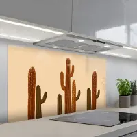 KitchenYeah Spatscherm 120x60 cm - Zelfklevende achterwand Cactus - Woestijn - Zand - Bruin - Keuken muurbeschermer - Spatwand fornuis
