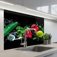 KitchenYeah Keuken achterwand 100x80 cm - Spatscherm zelfklevend Groente - Splash - Zwart - Muurbeschermer - Spatwand fornuis