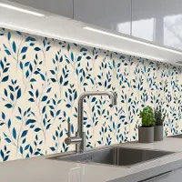 KitchenYeah Keuken achterwand 400x80 cm - Spatscherm zelfklevend Patroon - Blauw- Beige - Muurbeschermer - Spatwand fornuis