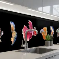 KitchenYeah Keuken achterwand 350x60 cm - Spatscherm zelfklevend Vissen - Kleurrijk - Dieren - Muurbeschermer - Spatwand fornuis