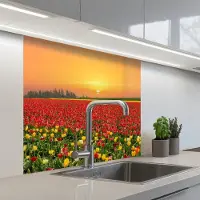 KitchenYeah Keuken achterwand 80x80 cm - Spatscherm zelfklevend Bloemen - Landschap - Tulpen - Zonsondergang - Muurbeschermer - Spatwand fornuis