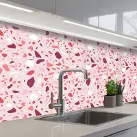 KitchenYeah Keuken achterwand 150x80 cm - Spatscherm zelfklevend Terrazzo - Patroon - Roze - Muurbeschermer - Spatwand fornuis