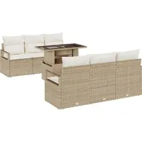 vidaXL Tuinbank Set 7 st 6-Aantal zitplaatsen Beige poly rattan