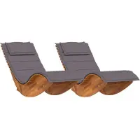 vidaXL Ligstoel met kussen 2-persoon 2 pcs Bruin Massief Acacia Hout