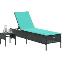 vidaXL Ligstoel met tafel en kussen, zwart polyrotan
