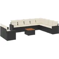 vidaXL 11-delige Loungeset met kussens poly rattan zwart