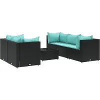 vidaXL 6-delige Loungeset met kussens poly rattan zwart