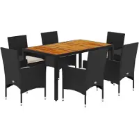 vidaXL 7-delige Tuinset met kussens poly rattan en acaciahout zwart