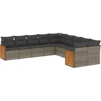 vidaXL 10-delige Loungeset met kussens poly rattan grijs