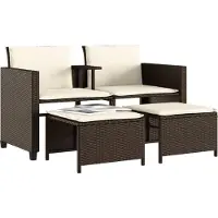 vidaXL Tuinbank 2-zits met tafel en voetenbanken poly rattan bruin