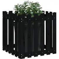 vidaXL Plantenbak met hekontwerp 60x60x60 cm massief grenenhout zwart