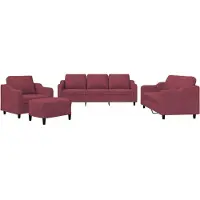 vidaXL 4-delige Loungeset met kussens stof wijnrood