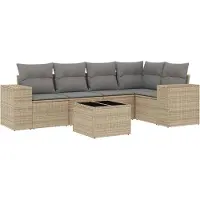 vidaXL 5-delige Loungeset met kussens poly rattan beige
