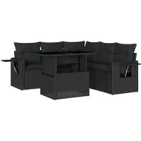 vidaXL 6-delige Loungeset met kussens poly rattan zwart