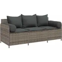 vidaXL Tuinbank 3-zits met kussens poly rattan grijs