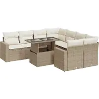 vidaXL 9-delige Loungeset met kussens poly rattan beige