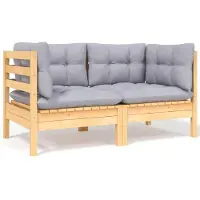 vidaXL 4-delige loungeset voor de tuin met grijze kussens, gemaakt van massief grenenhout