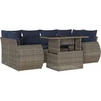 vidaXL 7-delige loungeset voor buiten, met kussens, grijs, kunststof riet
